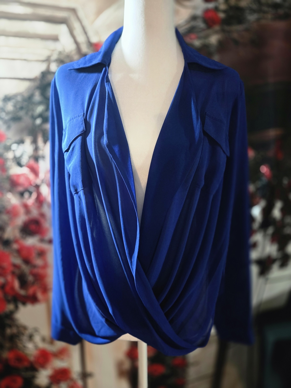 Tobi Royal Blue Draped Wrap Blouse